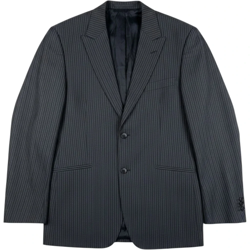 Versace Collection Blazer Mens 40R Pinstripe Wool Peak Lapel Dark Grey